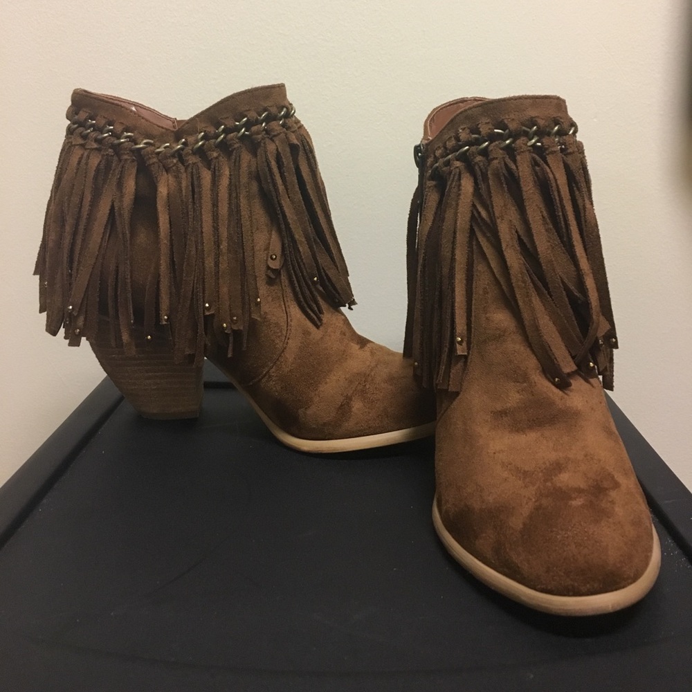 Not Rated brown fringe booties