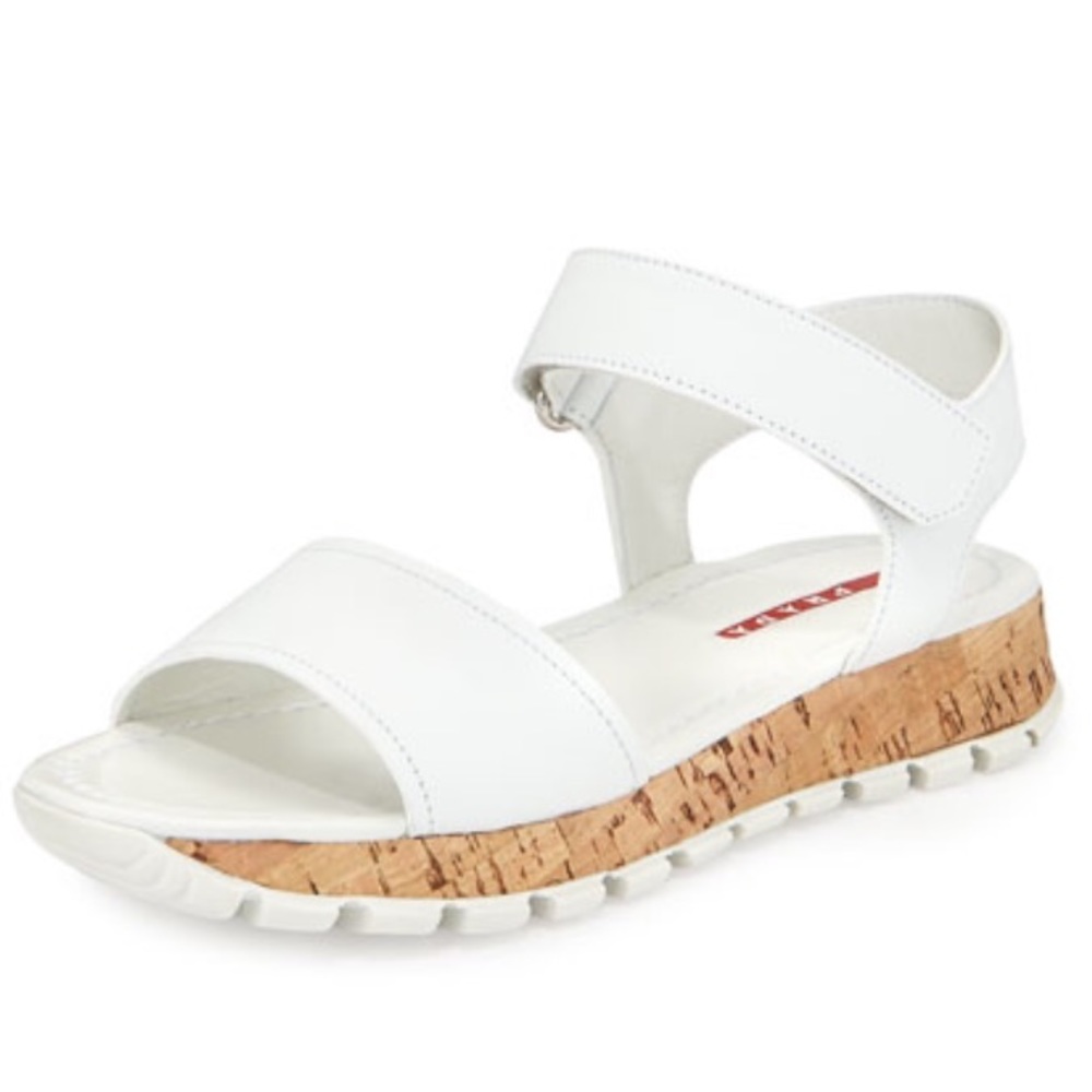 Prada Upper Cork Bottom Sandal, White