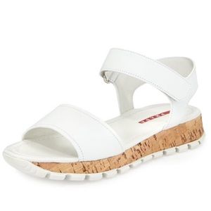 Prada Upper Cork Bottom Sandal, White
