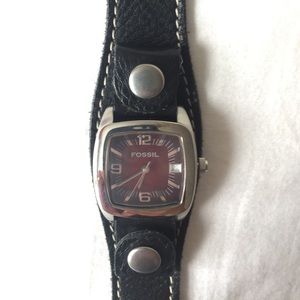 Fossil watch with removable genuine leather strap