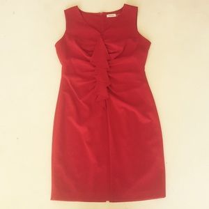 Calvin Klein Red V-Neck Ruffled Dress