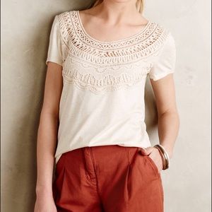 Anthropologie "Crochet Bib Tee" by Meadow Rue, M