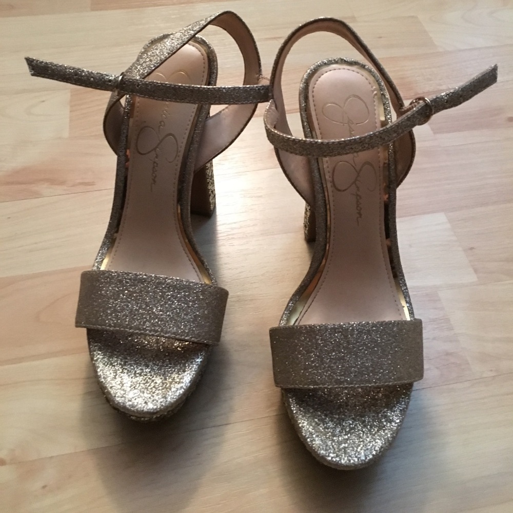 Gold glitter heels