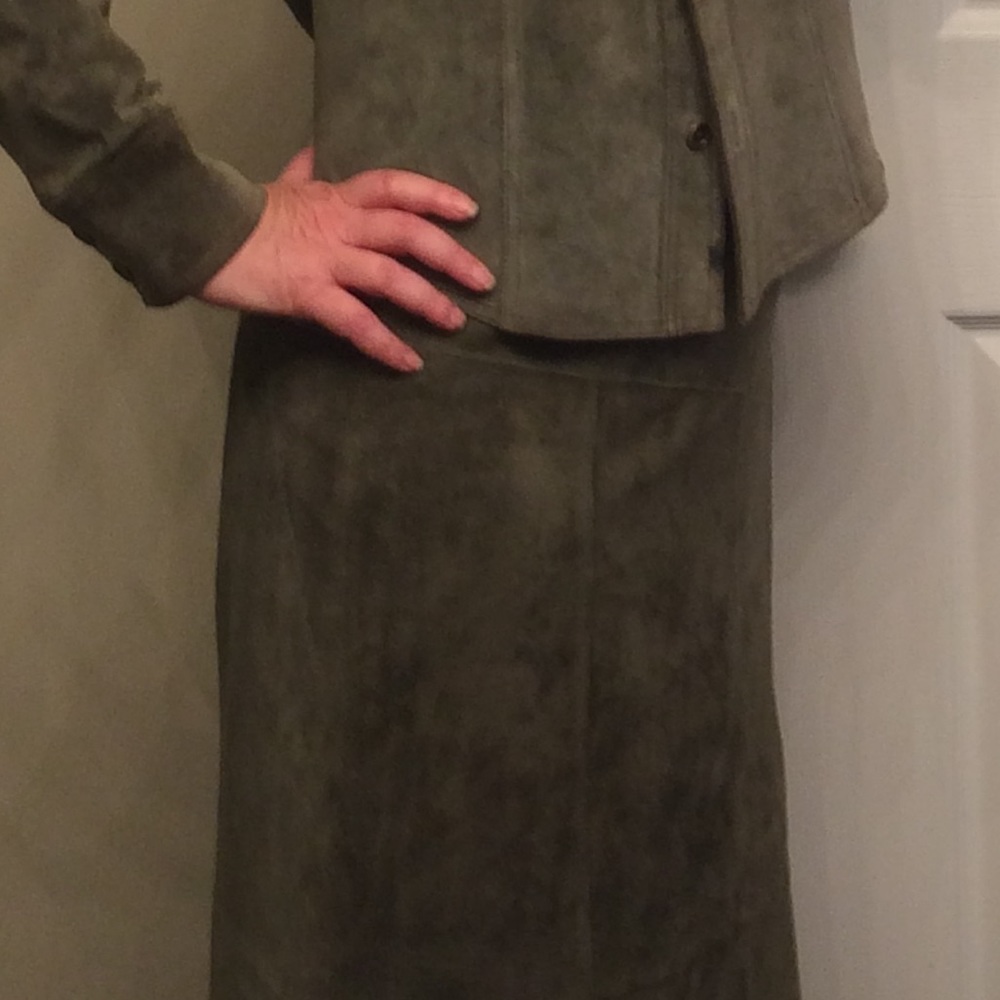 Green suede A-line  midi skirt