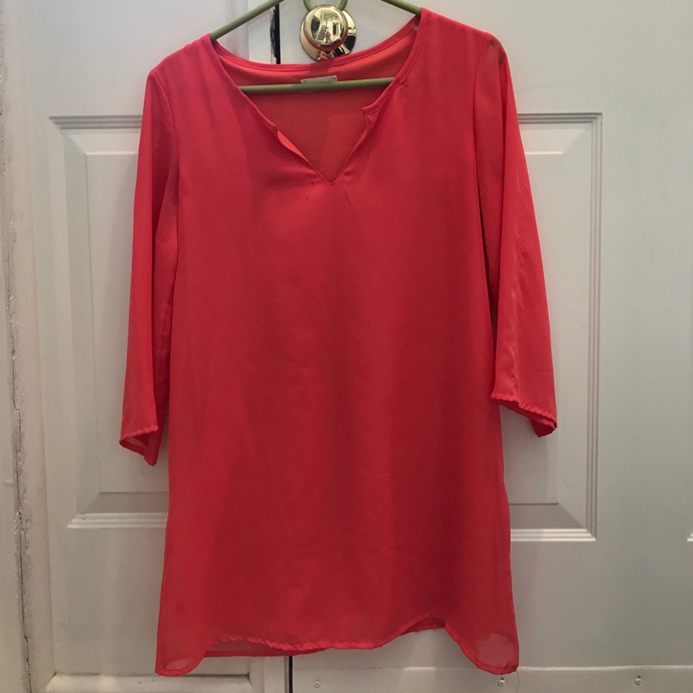Coral v-neck mini dress