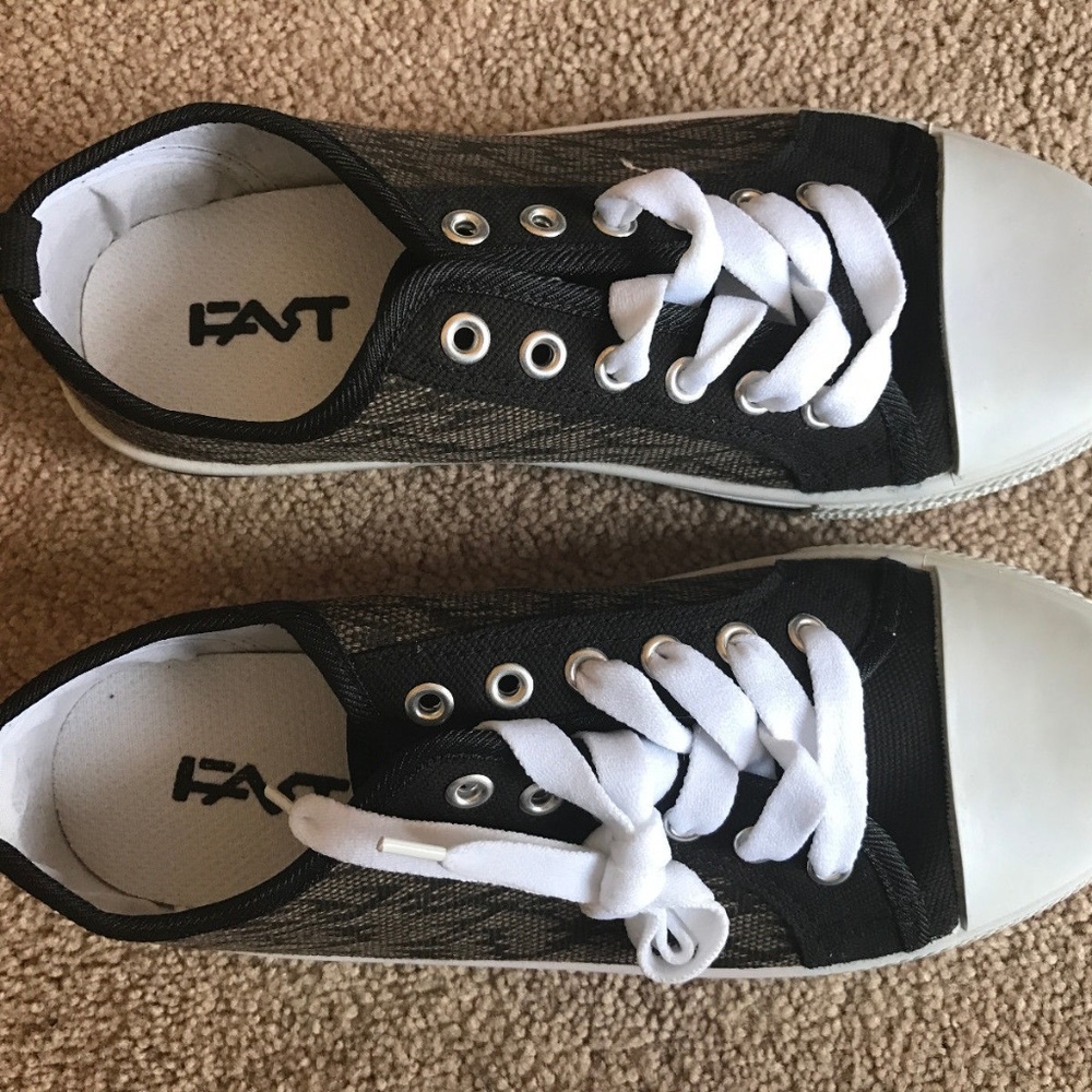 Mens Sneaker Shoe Black/Brown/White Canvas Boys - Picture 4 of 8