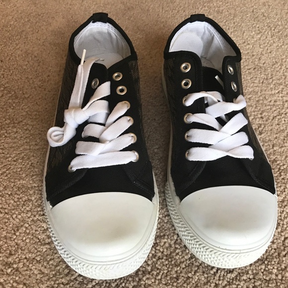 Mens Sneaker Shoe Black/Brown/White Canvas Boys - Picture 2 of 8