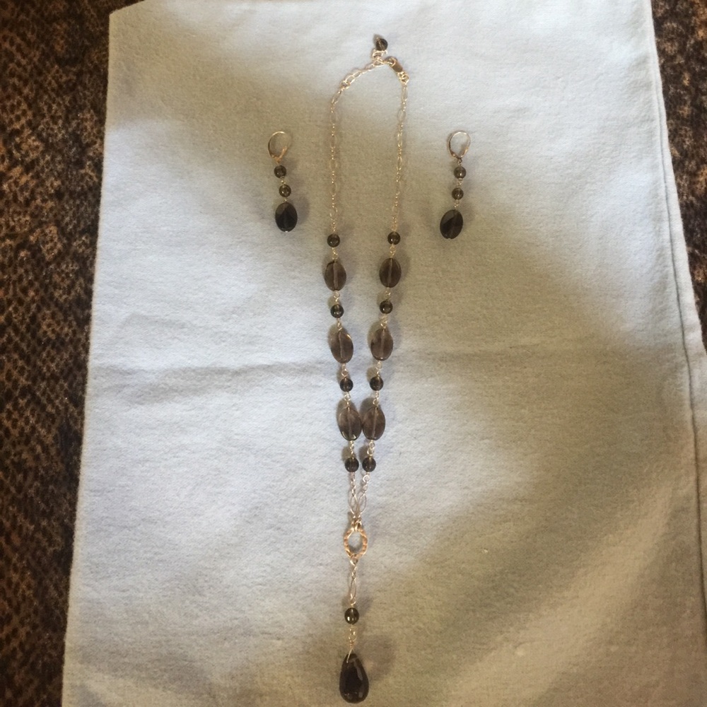 Sterling silver and smoked quartz set