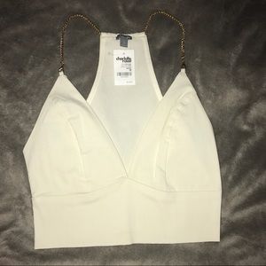 White Crop Top w Gold Chain Straps