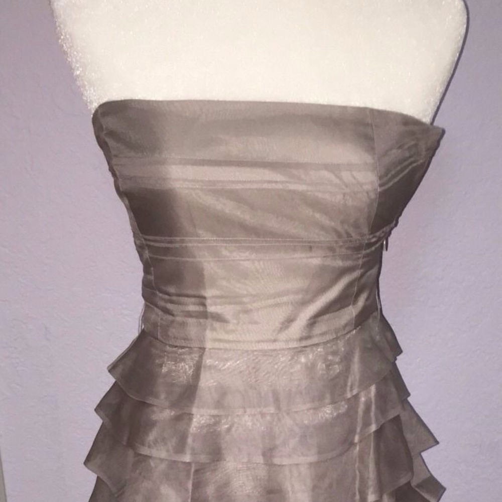 ZARA Formal Solid Gray Ruffle Strapless 100% Silk Dress - XS