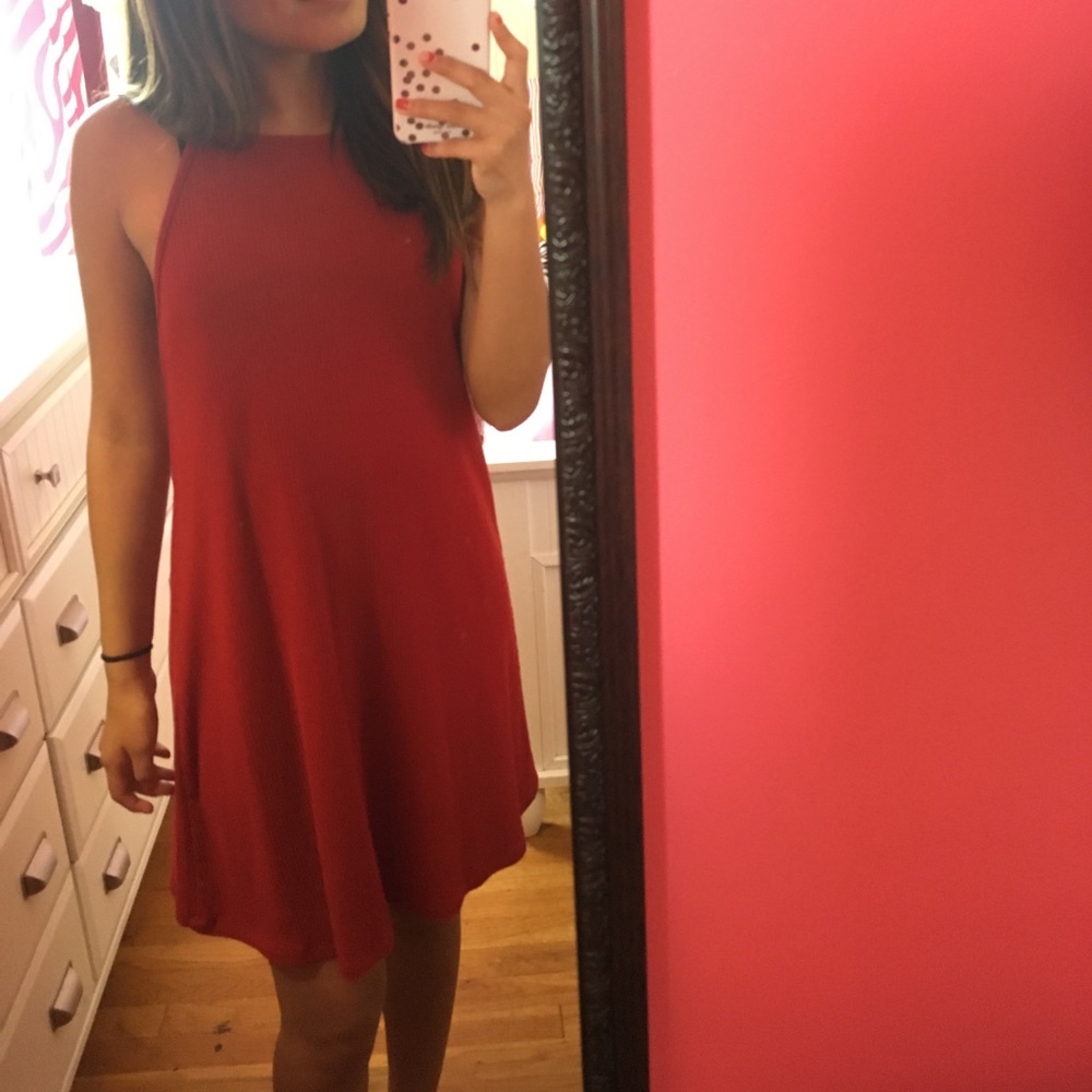 Red flowing above the knee dress