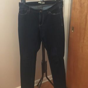 Dark wash, straight leg denim