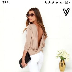 LIGHT BROWN LONG SLEEVE TOP - TWIST BACK