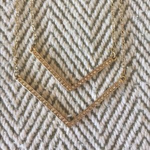 Express - Gold Rhinestone Chevron Necklace