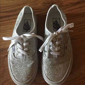 Sparkly, silver Vans shoes