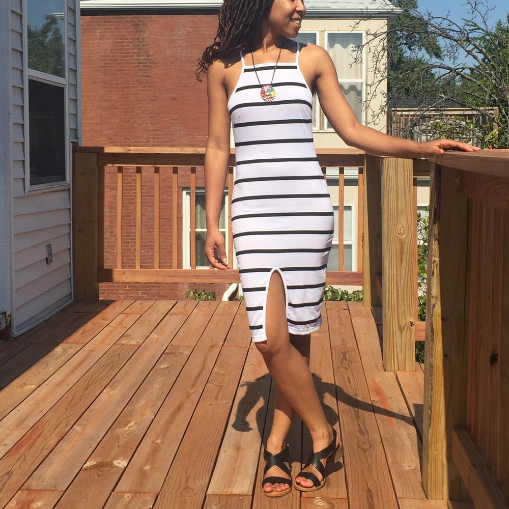 Black and White Striped T Shirt Dress - Picture 1 of 5