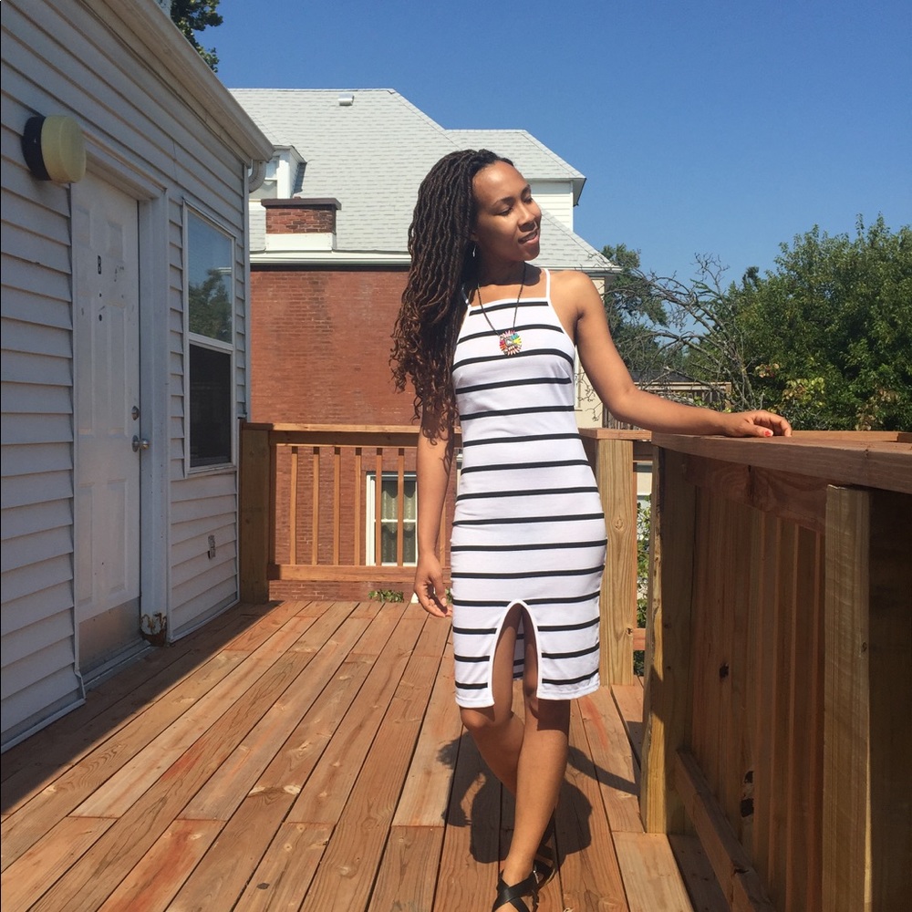 Black and White Striped T Shirt Dress - Picture 2 of 5