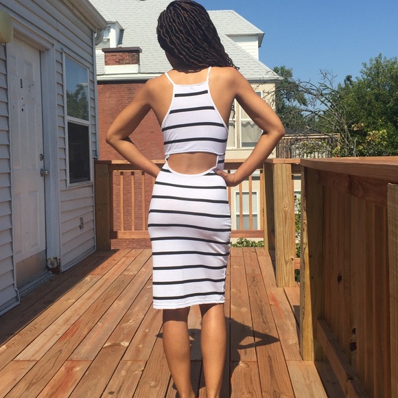 Black and White Striped T Shirt Dress - Picture 3 of 5