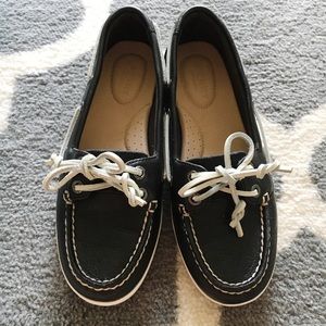 Black Sperry's with Blue/Gray Laces