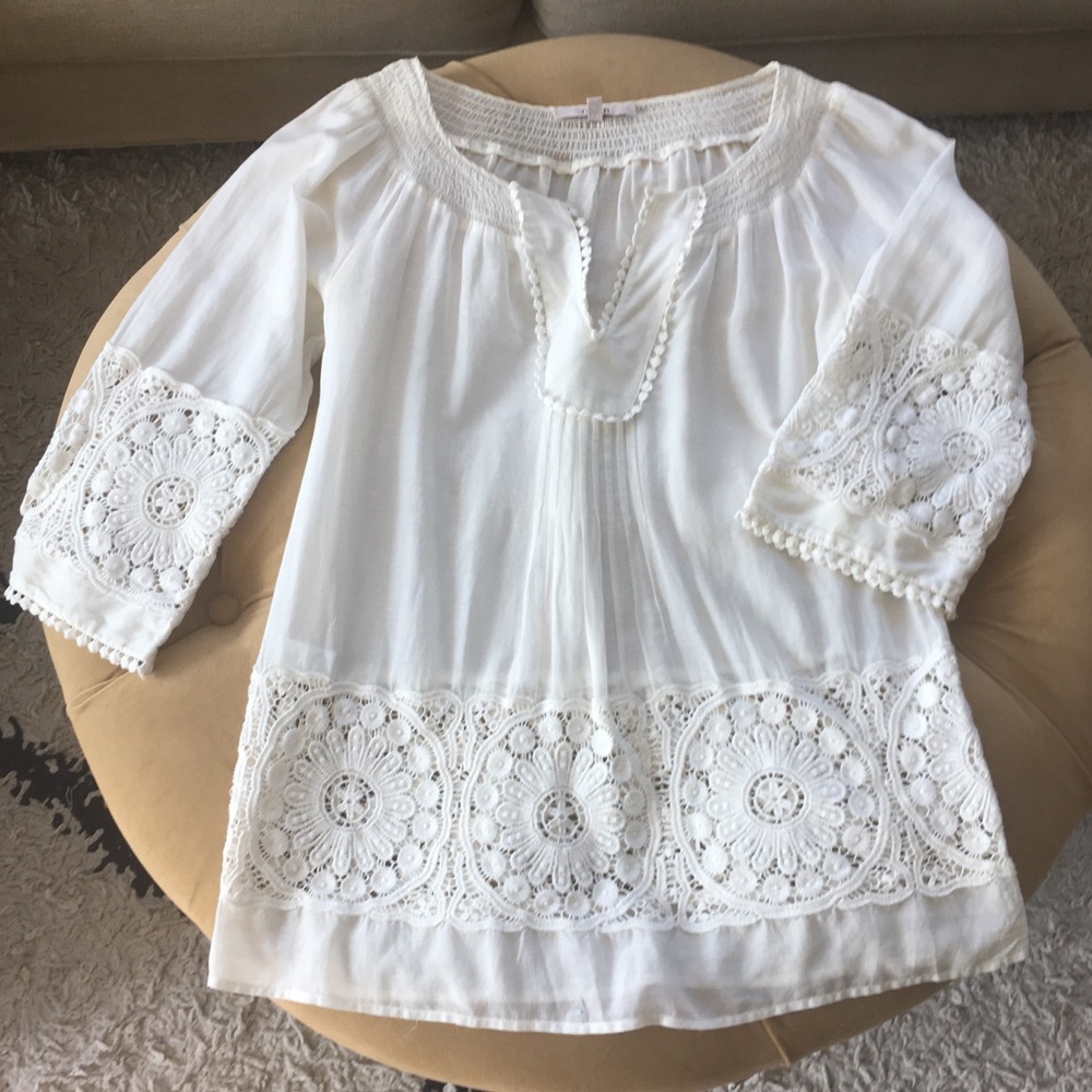 Anthropologie Rainn White Tunic Blouse Sz XS