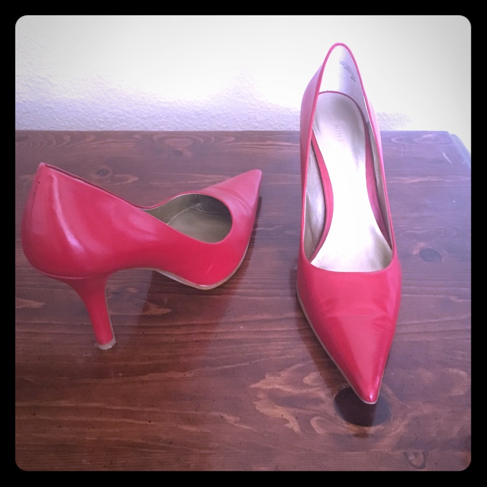 Nine West red leather pointy toes heels 👠