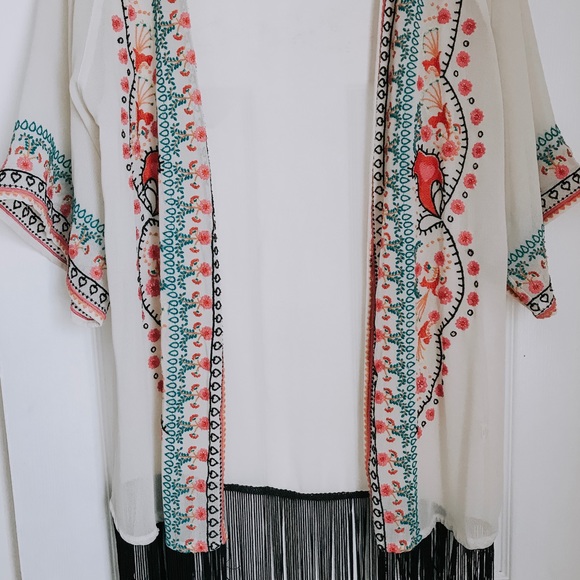 River Island Tops - River Island Embroidered Fringe Kimono