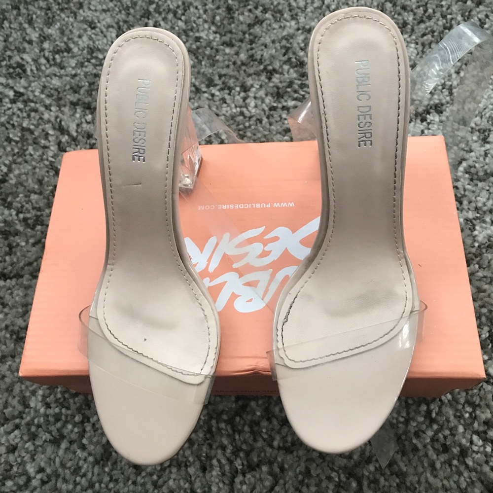 Public desire clear perplex strap heel