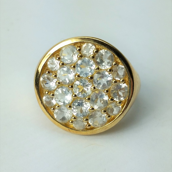 Sparkly White Topaz Gold Vermeil Technibond Ring 9 - Picture 2 of 5