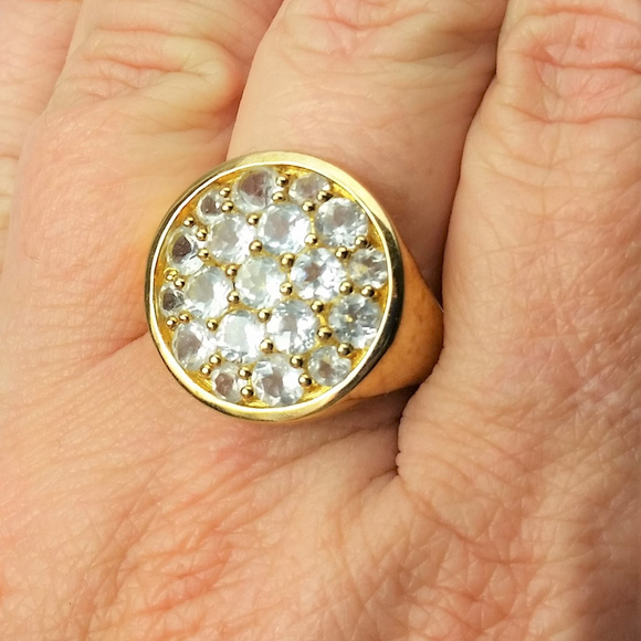 Sparkly White Topaz Gold Vermeil Technibond Ring 9 - Picture 5 of 5
