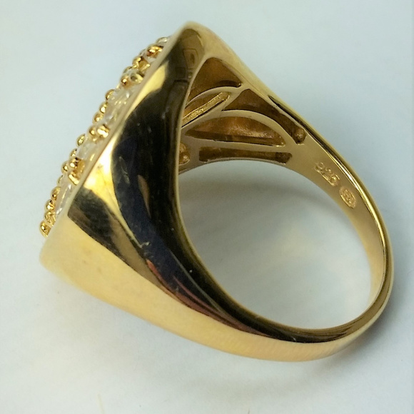 Sparkly White Topaz Gold Vermeil Technibond Ring 9 - Picture 4 of 5