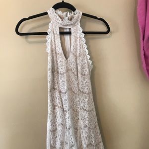 Francesca's White Lace High Neck Keyhole MiniDress