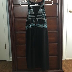 Black dress with turquoise and gray design