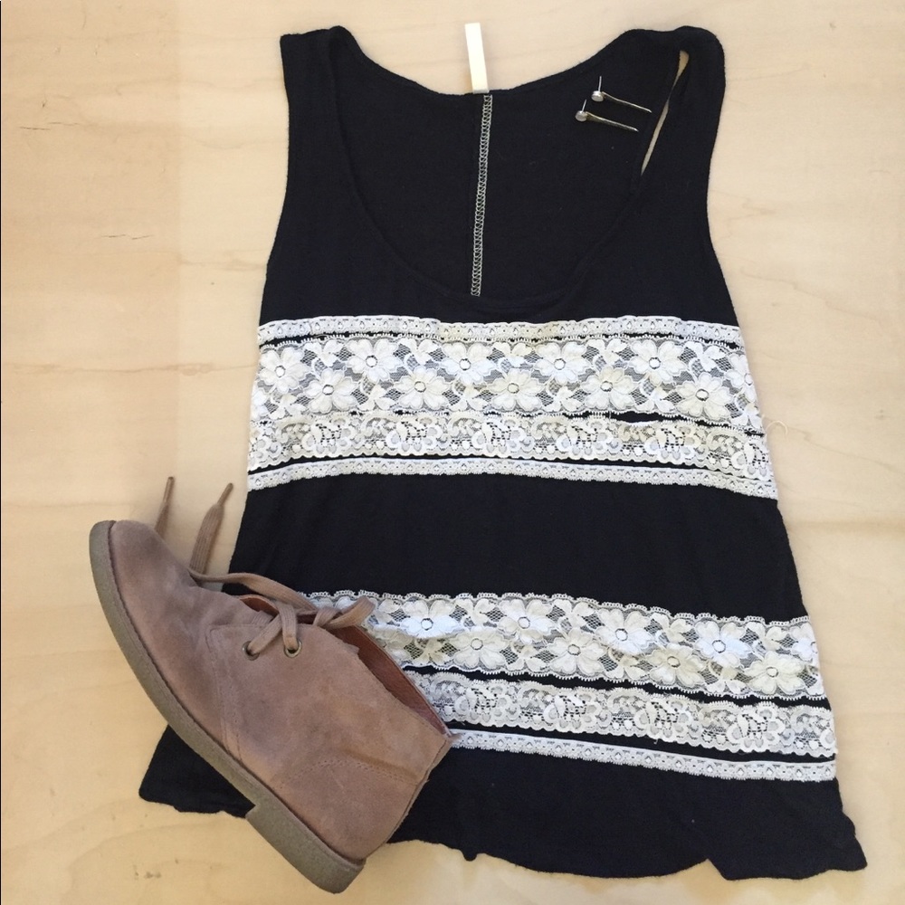 Black and white tank with lace detail