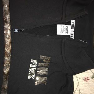 VS Pink black/gold sequin quarter zip sweatshirt