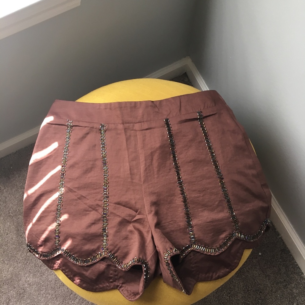Francesca's Brown Scallop Beaded Shorts