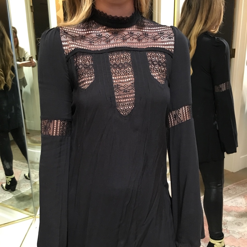 BB DAKOTA mock neck lace trimmed mini dress