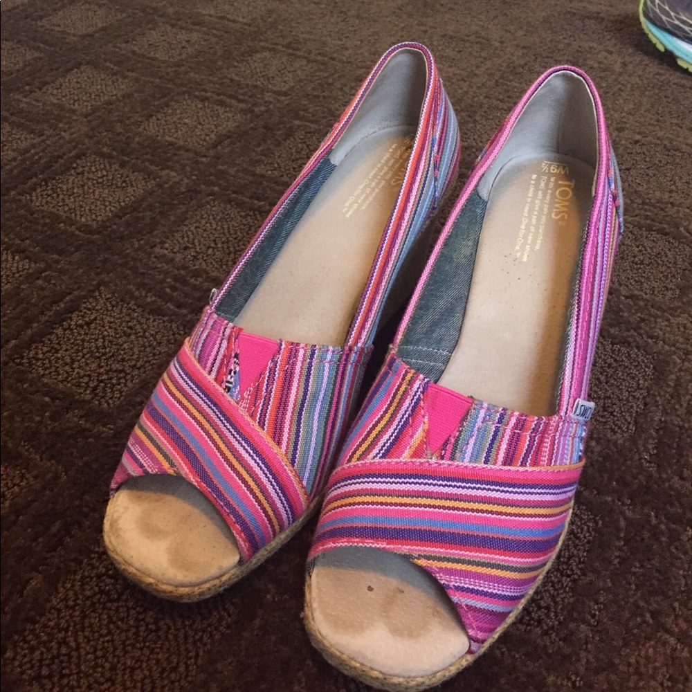TOMS Wedges in Pink Multi-color Striped