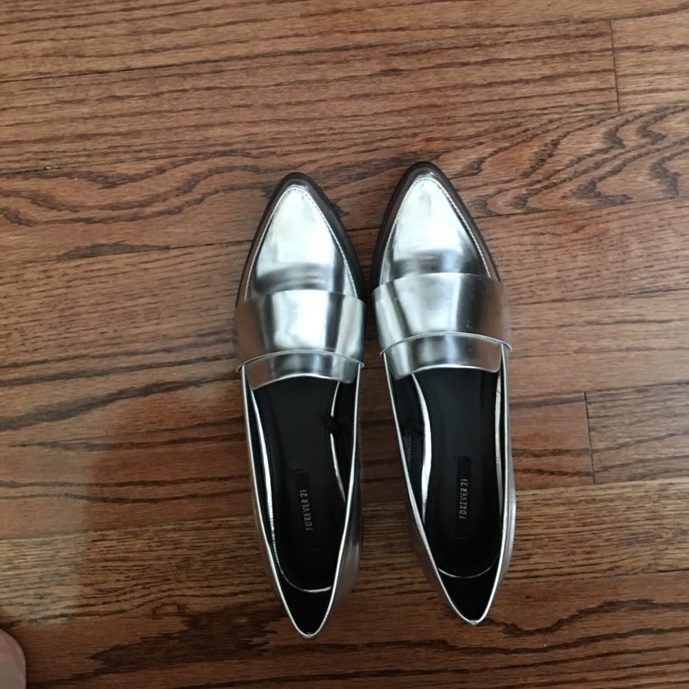 Metallic silver loafers