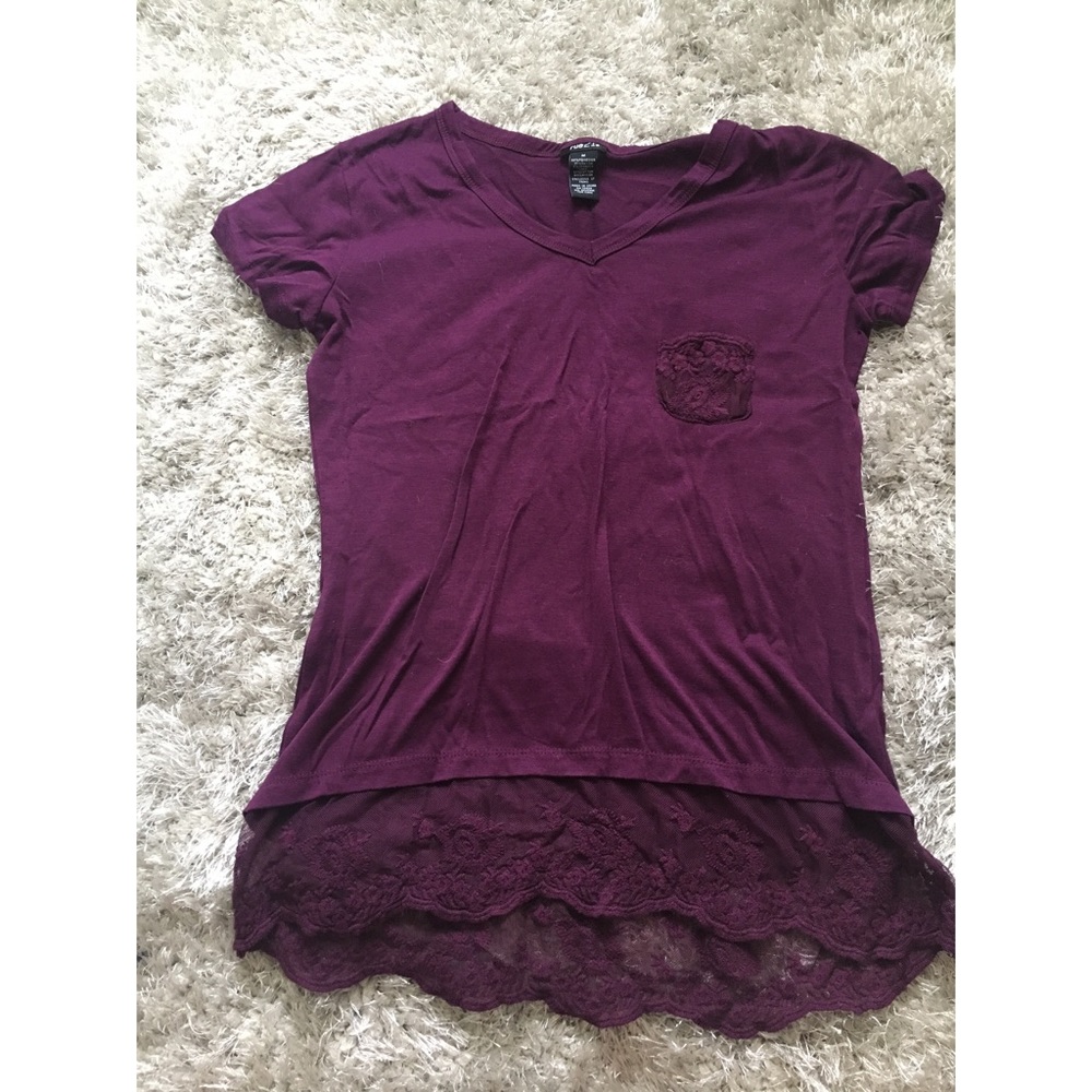 Purple t shirt with lace trim