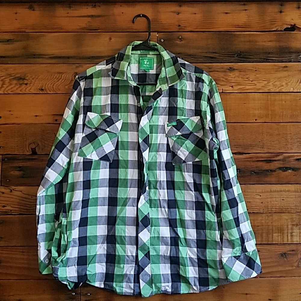 LRG long sleeve button-down woven plaid shirt