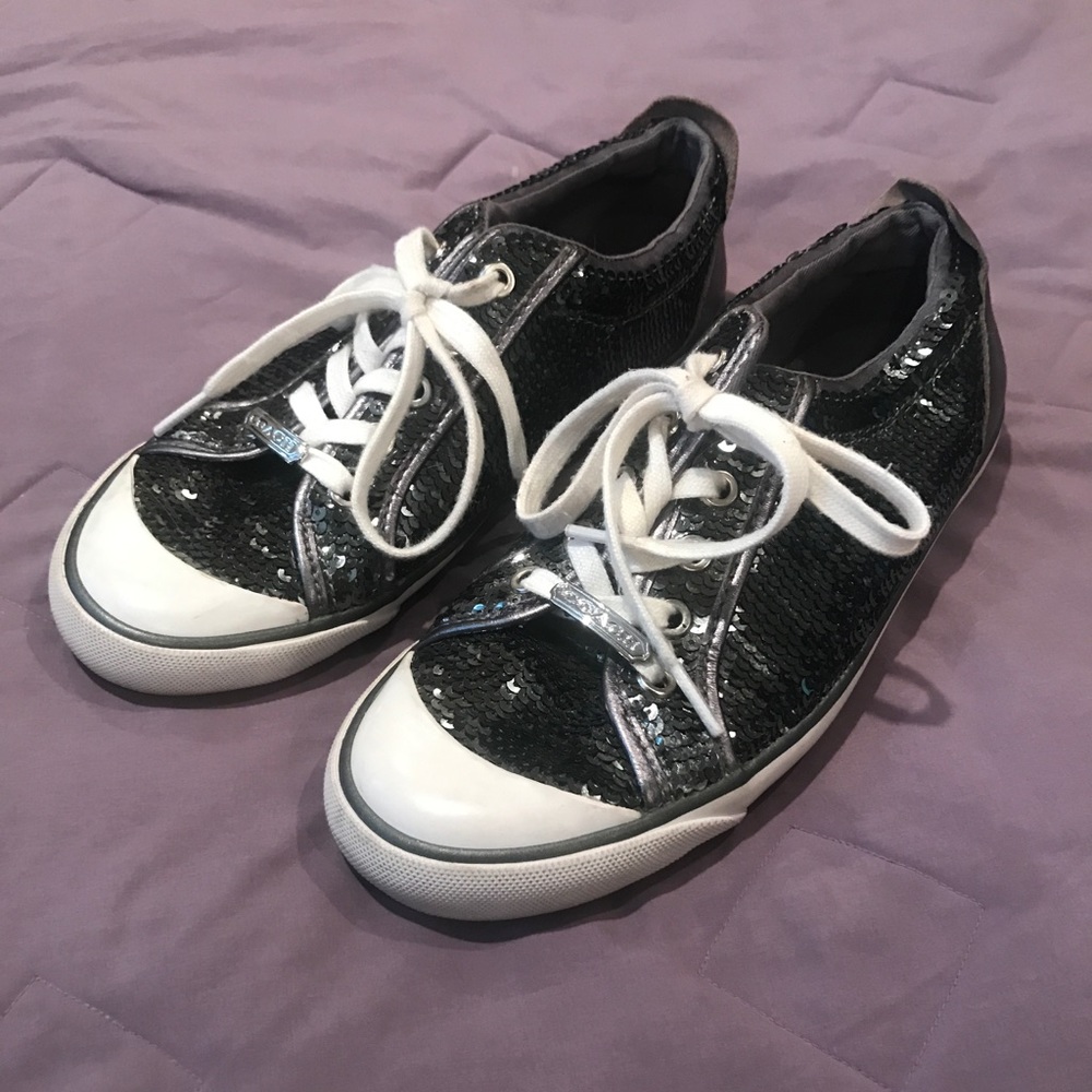 Coach silver sequin laced shoe