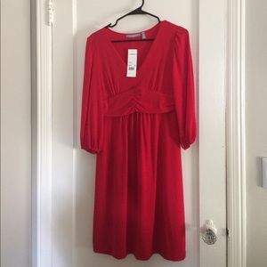 Red A-Line Dress with Ruched Detail