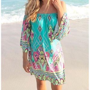 Women Sundress Boat Neck Bohemian Printed Beach