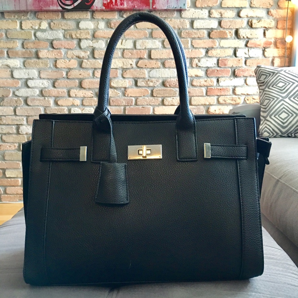Black Faux Leather Satchel