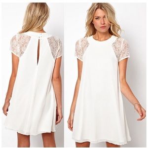 Lace Short Sleeve White Back Chiffon Underskirt