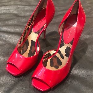 Red peep-to stilettos