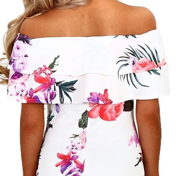 Off Shoulder Floral Print Bodycon Midi NWOT - Picture 3 of 5