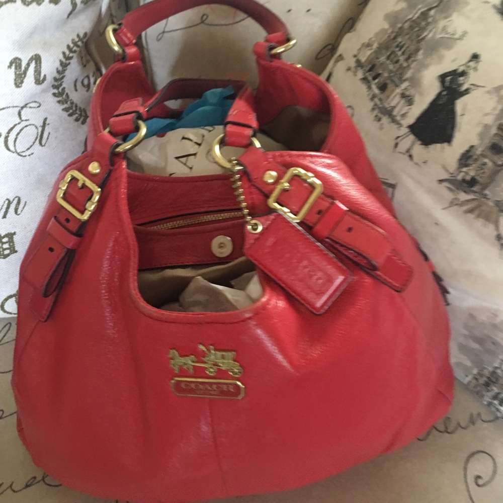Red leather Coach Purse