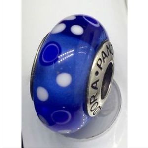 Blue and white glass Pandora charm