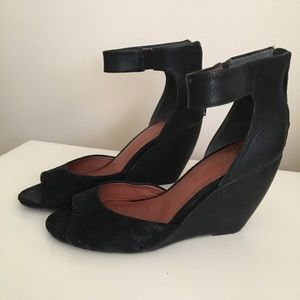 BC Leather and Suede Black Wedges